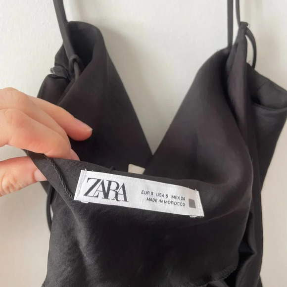 Zara Satin Effect Draped Open Back Mini Dress Black NWT Size Small - Picture 11 of 12